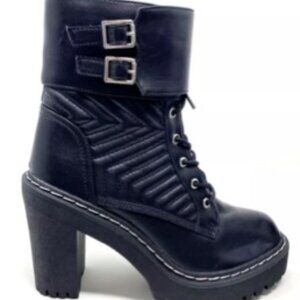 XOXO Women's Jackie X0223703 4" Chunky Combat Bootie Black Size 8